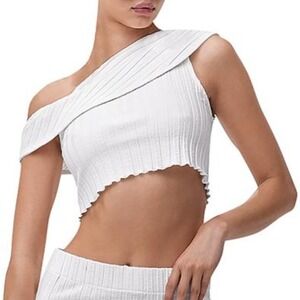 NWT - Simon Miller Ribbed Scalloped Off Shoulder Cropped Top in White